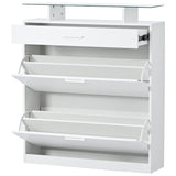 ON-TREND Slim Entryway Organizer with 2 Flip Drawers, Tempered Glass Top Shoe WF303589AAK