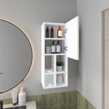 White Wall-Mounted Bathroom Cabinet with Door and 4 Open Shelves B062P323177