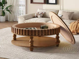 Farmhouse Fluted Coffee Table with Storage and Flip-Top Lids, Rustic Brown Center Table for Living W1445P370480