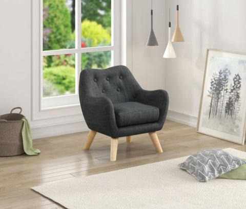 ZUN Fenix 19.5"W Gray Linen Kids Chair with Button Tufted Back and Wooden Legs B061P236757