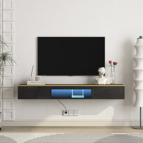 ZUN Floating TV Stand Wall Mounted with 16 Color LEDs,69" Modern TV Stand, Floating TV Cabinet W1321P237658