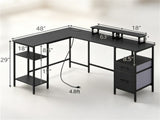 L-Shaped Corner Desk with Charging Station, Reversible Monitor Stand & Foldable Fabric Drawers, 80220481
