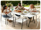 White 71 Inch Portable Foldable Camping Table, HDPE Waterproof Easy Clean Plastic Outdoor Table with 91146547
