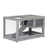 ZUN 2-story Wooden Rabbit Cage, Bunny Hutch with Ladder, Openable Roof and Removable Tray, Gray W2181P153011