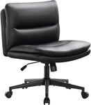 ZUN Office Chair Armless Desk Chair with Wheels, PU Padded Wide Seat Home Office Chairs, 120&deg; Rocking W1521P179328