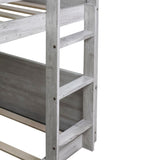 Twin over Twin Floor Bunk Bed Panelled Headboard and Footboard, Solid Rubber Wood Foundation W504P263832