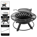ZUN 36〞Fire Pit for Outside Wood Pit Tables with Metal Lid,BBQ Net Black W2127P150073