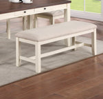 ZUN White Classic 1PC BENCH Rubberwood Beige Fabric Cushion Seats Dining Room Furniture Bench B011120835