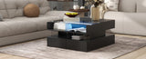 U-Can Lift-Top Coffee Table with 2 Drawers, Modern Square Coffee Table with Glass Top and High-Gloss N724P290043B