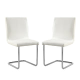 Set of 2 Padded White Leatherette Side Chairs with L-Shape Leg in Chrome Finish B016P156823
