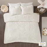 King/Cal King 3-Piece Tufted Cotton Chenille Medallion Duvet Cover Set B03597329