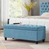 Upholstered tufted button storage bench ,Linen fabric entry bench with spindle wooden legs, Bed W2186P151308