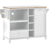 Kitchen Island Cart with Storage Cabinet and Two Locking Wheels,Solid wood desktop,Microwave WF296670AAW