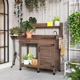 Dark Brown Outdoor Potting Bench with Storage Cabinet,Sink and Faucet ,Hooks 94600135