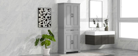 Bathroom Storage Cabinet with Doors and Drawer, Multiple Storage Space, Adjustable Shelf, Grey WF308204AAE