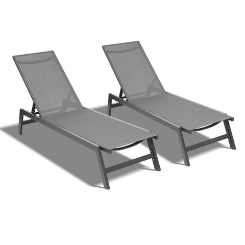 ZUN Outdoor 2-Pcs Set Chaise Lounge Chairs, Five-Position Adjustable Aluminum Recliner,All Weather For 76520761