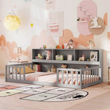 Versatile Floor Bed with Bookcase - Gray 75929097