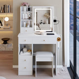 29.2" Small Size Left Drawer Desktop Vanity Table Cushioned Stool, 2 AC2 USB Power Station, Hair W3258P291493