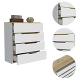 ZUN Lynbrook 4-Drawer Dresser White and Light Oak B06280070