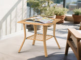 Outdoor Wicker Side Table, Rattan End Table with Glass Top, Patio Coffee Bistro Table for Indoor 30348373
