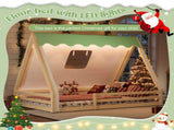 Full Size House Floor Bed with Tent and Light, Solid Wood Teepee Floor Bed with Full-length W1580P369468