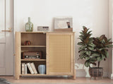 Mid-Century Modern Storage Cabinet with Woven Rattan Doors & Adjustable Shelves - Perfect for Living 09074771