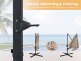 10x10 Ft Beige Solar LED Cantilever Patio Umbrella 360&deg Rotation Offset Hanging Umbrella with 94324583