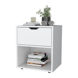 FM FURNITURE Elliott Nightstand with Elegant Drawer and Open Shelf, White B128P321064