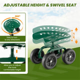 360&deg Garden Rolling Workseat with Swivel Seat and Adjustable Height 95861323