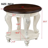 22'' Two Tone Round End Table,Solid Wood Sofa Side Table with Shelf,Living Room Corner Table Easy W1202P164016