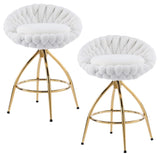 2pcs Teddy Velvet Gold-plated Iron Feet Bar Stool Weaving Style White With Swivel 54069283