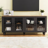 ON-TREND Farmhouse TV Stand with Tempered Glass Doors for TVs Up to 70", Versatile Sideboard with N721P206052B