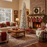 5FT Christmas w/ 100 Warm White LED Lights Flocked Pencil Artificial Plant 263 Tips Slim PVC 15872664