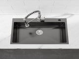 Kitchen Sink, 30x19 Single Bowl, Overmount Handmade Sink in Black, with US Standard Drain and 09418376