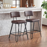 Industrial Bar Stools Set of 2, Counter Height Chairs with PU Leather Upholstery & Metal Frame, W1901P264279