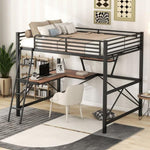 ZUN Full Size Loft Metal&MDF Bed with Desk and Shelf, Black 26455589