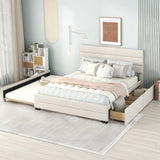 ZUN Queen Upholstered Platform Bed with Twin Size Trundle and Two Drawers, Beige 25388983