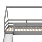 ZUN Twin Size Bunk House Bed with Slide and Ladder,Gray 69291769