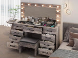 Vanity Desk Set with Large Lighted Mirror and Powre Outlet, Glass Top Makeup with 9 Drawers, 52234192