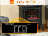 Black Freestanding Electric Fireplace Stove, 750W/1500W Heater with Realistic Flame Effect & 28390366