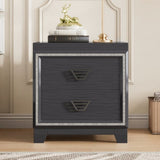 Elegant Nightstand with Metal Handle and Sparkling Shiny Decoration, Bedside Table with 2 Drawers WF531200AAB