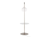 Trombone Contemporary Floor Lamp in Nickel Metal with Clear Glass Shelf B202P224196