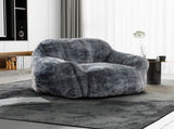 Modern Soft Faux Fur Memory Foam Bean Bag with Armrest, Living Room Lounger Chair, BlueGray B011P204484