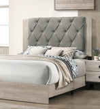 Contemporary 1pc Cream Finish Queen Size Bed Bedroom Furniture Gray Tufted Design Headboard B011P236790