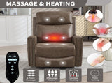 Camel Brown Genuine Leather Heat Massage Manual Recliner Chair with Rocker and Swivel for Living W1803P323716