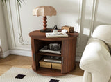 Mid Century Modern Cylinder End Table with Built-in Charging Station & Sliding Door, 2-Tier Storage 06416937