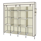 ZUN 67" Clothes Closet Portable Wardrobe Clothes Storage Rack 12 Shelves 4 Side Pockets Beige 19252473