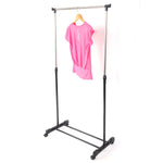 ZUN Single-bar Vertical & Horizontal Stretching Stand Clothes Rack with Shoe Shelf YJ-01 Black & Silver 62194653