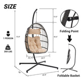 ZUN Outdoor Garden Rattan Egg Swing Chair Hanging Chair Wood W874126286