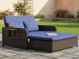 Patio Rattan Daybed Set, 2-in-1 Wicker Loveseat Sofa with Multipurpose Ottoman & Retractable Side 24305570